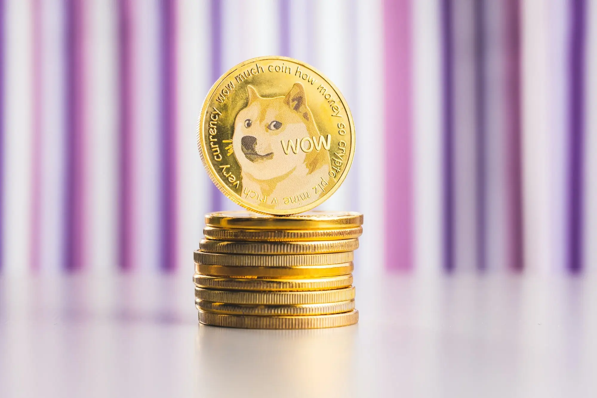 Golden dogecoin coin. Cryptocurrency dogecoin. Doge cryptocurrency.